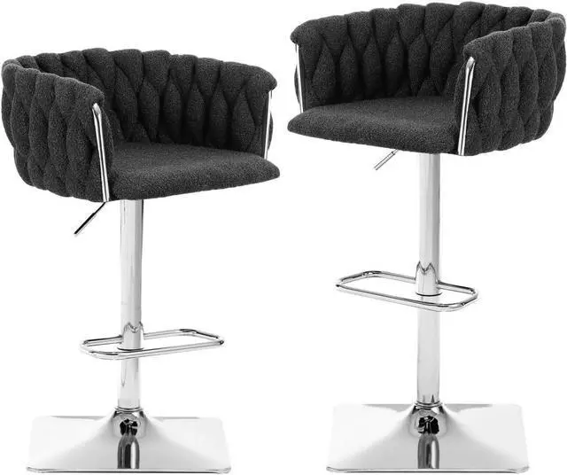 Alt view image 6 of 7 - Swivel Bar Stools Set of 2, Counter Height Bar Stool Chairs Island Stools, Adjustable Boucle Fabric Barstools Dining Chair 360 Degree Swivel Bar Chairs for Kitchen Island Pub Living Room, Black