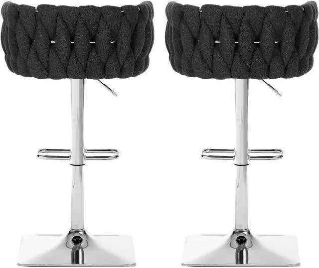 Alt view image 7 of 7 - Swivel Bar Stools Set of 2, Counter Height Bar Stool Chairs Island Stools, Adjustable Boucle Fabric Barstools Dining Chair 360 Degree Swivel Bar Chairs for Kitchen Island Pub Living Room, Black