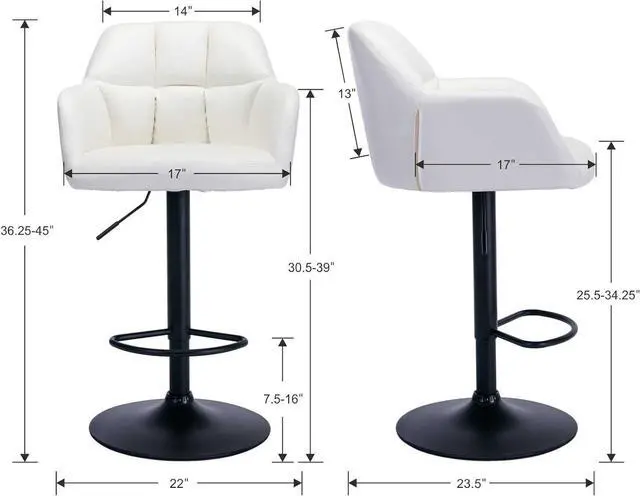 Alt view image 2 of 7 - Modern Counter Height PU Leather Bar Stools Set of 2, Barrel Swivel Counter Stools with Backs and Arms Upholstered Bar Height Chairs with Metal Base, Adjustable Barstools for Kitchen Island, Beige