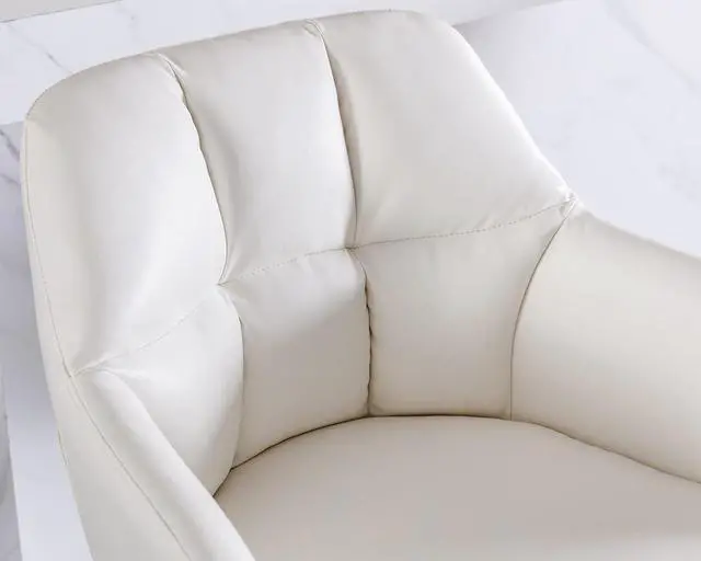 Alt view image 4 of 7 - Modern Counter Height PU Leather Bar Stools Set of 2, Barrel Swivel Counter Stools with Backs and Arms Upholstered Bar Height Chairs with Metal Base, Adjustable Barstools for Kitchen Island, Beige