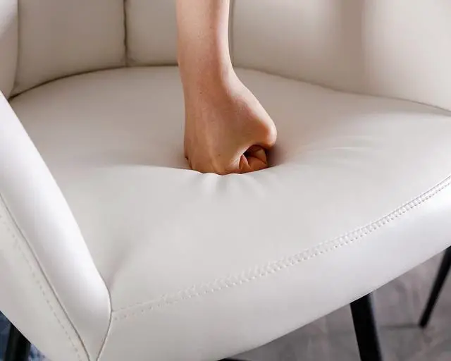 Alt view image 6 of 7 - Modern Counter Height PU Leather Bar Stools Set of 2, Barrel Swivel Counter Stools with Backs and Arms Upholstered Bar Height Chairs with Metal Base, Adjustable Barstools for Kitchen Island, Beige