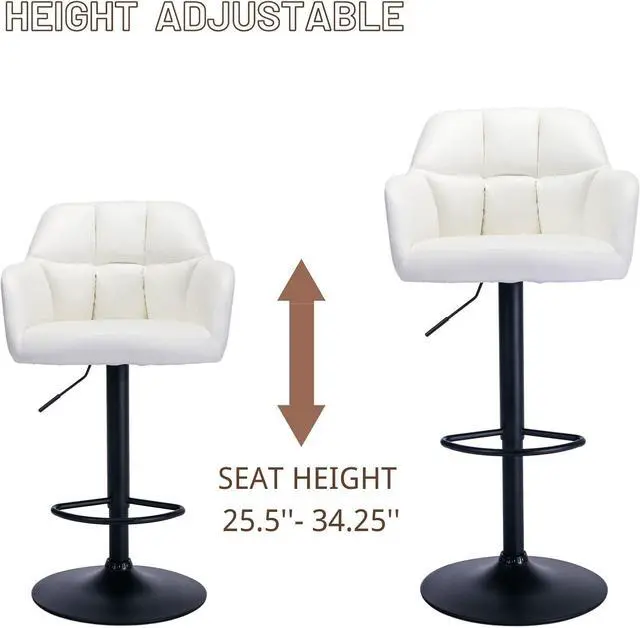 Alt view image 5 of 7 - Modern Counter Height PU Leather Bar Stools Set of 2, Barrel Swivel Counter Stools with Backs and Arms Upholstered Bar Height Chairs with Metal Base, Adjustable Barstools for Kitchen Island, Beige