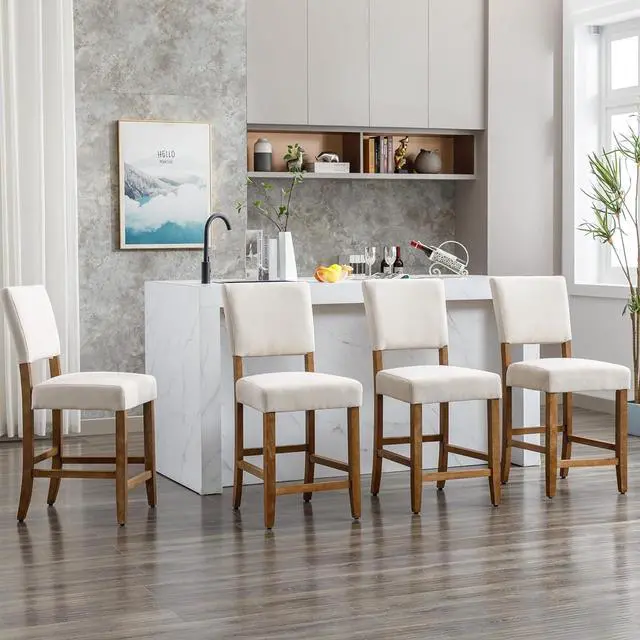 Alt view image 5 of 7 - DAGONHIL 24 Inches Counter Height Bar Stools Set of 4, Upholstered Barstools with Wood Legs, Island Chairs for Kitchen Counter, Towel Cloth (Beige)