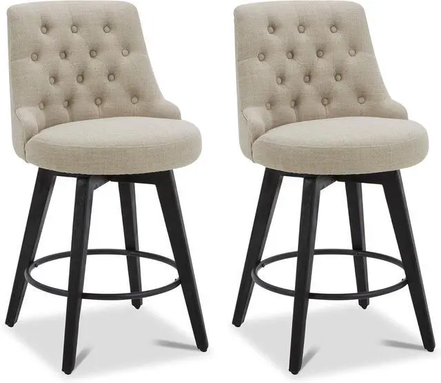 Main image of Watson & Whitely Modern Swivel Bar Stools, Performance Fabric Upholstered Counter Height Bar Stool with Back, 26" H Seat, Set of 2, Tan