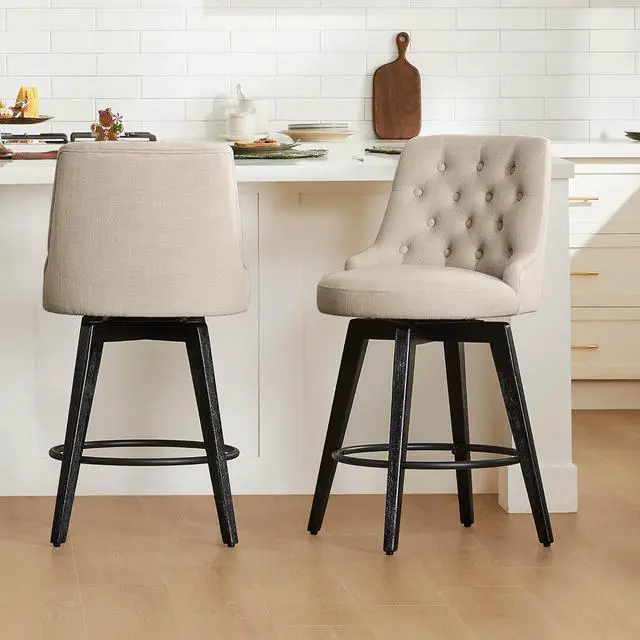 Alt view image 5 of 7 - Watson & Whitely Modern Swivel Bar Stools, Performance Fabric Upholstered Counter Height Bar Stool with Back, 26" H Seat, Set of 2, Tan