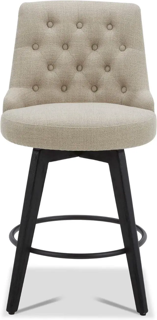 Alt view image 6 of 7 - Watson & Whitely Modern Swivel Bar Stools, Performance Fabric Upholstered Counter Height Bar Stool with Back, 26" H Seat, Set of 2, Tan