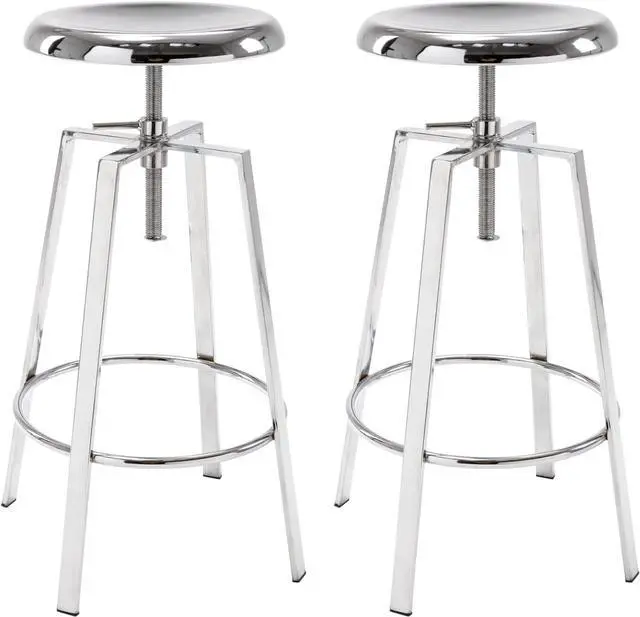 Main image of Brage Living Atlas Industrial Bar Stools Set of 2, Adjustable Swivel Four Legged Round Metal Barstools, Backless Counter Height Bar Chairs for Kitchen Dining (Chrome)