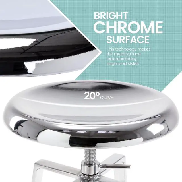 Alt view image 4 of 7 - Brage Living Atlas Industrial Bar Stools Set of 2, Adjustable Swivel Four Legged Round Metal Barstools, Backless Counter Height Bar Chairs for Kitchen Dining (Chrome)