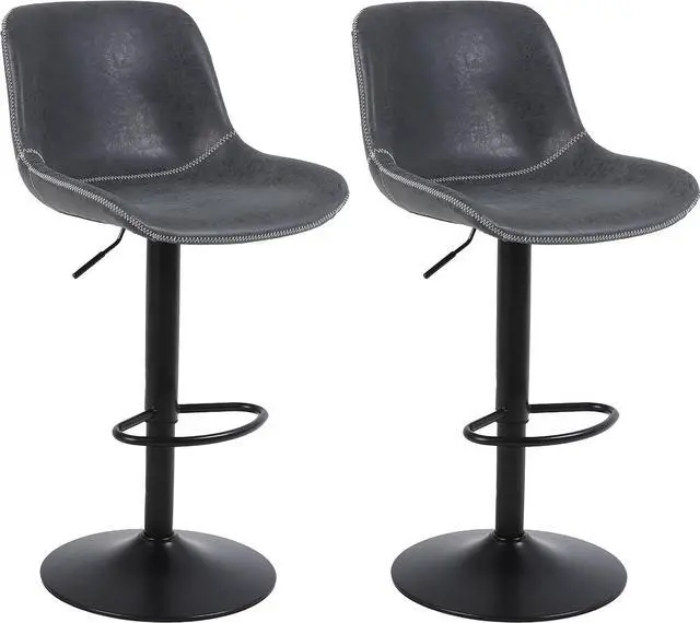 Main image of Bar Stools Set of 2, Swivel Counter Height Barstools with Back, Adjustable Bar Chairs, Tall Armless PU Leather Kitchen Island Stool (Black)