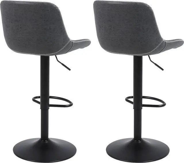 Alt view image 7 of 7 - Bar Stools Set of 2, Swivel Counter Height Barstools with Back, Adjustable Bar Chairs, Tall Armless PU Leather Kitchen Island Stool (Black)