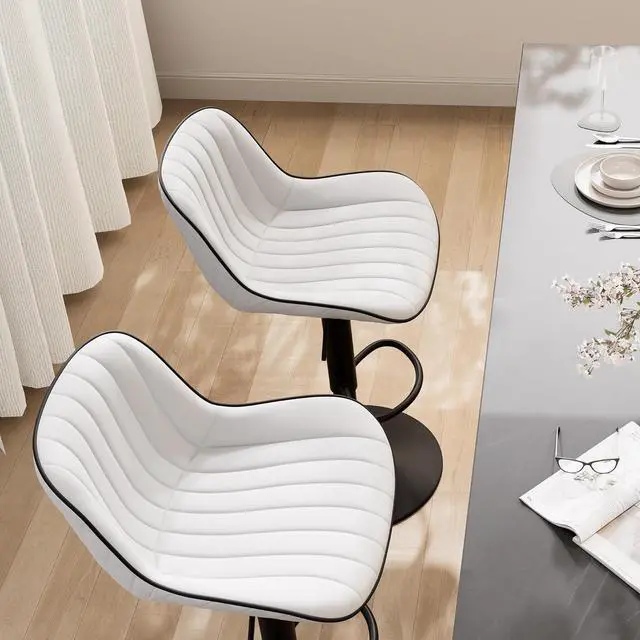 Alt view image 3 of 6 - YOUNIKE White Bar Stools Set of 2 Kitchen Counter Height Barstools Upholstered Swivel Modern Faux Leather Bar Chairs with Backs Adjustable High Breakfast Island Stool with Metal Leg