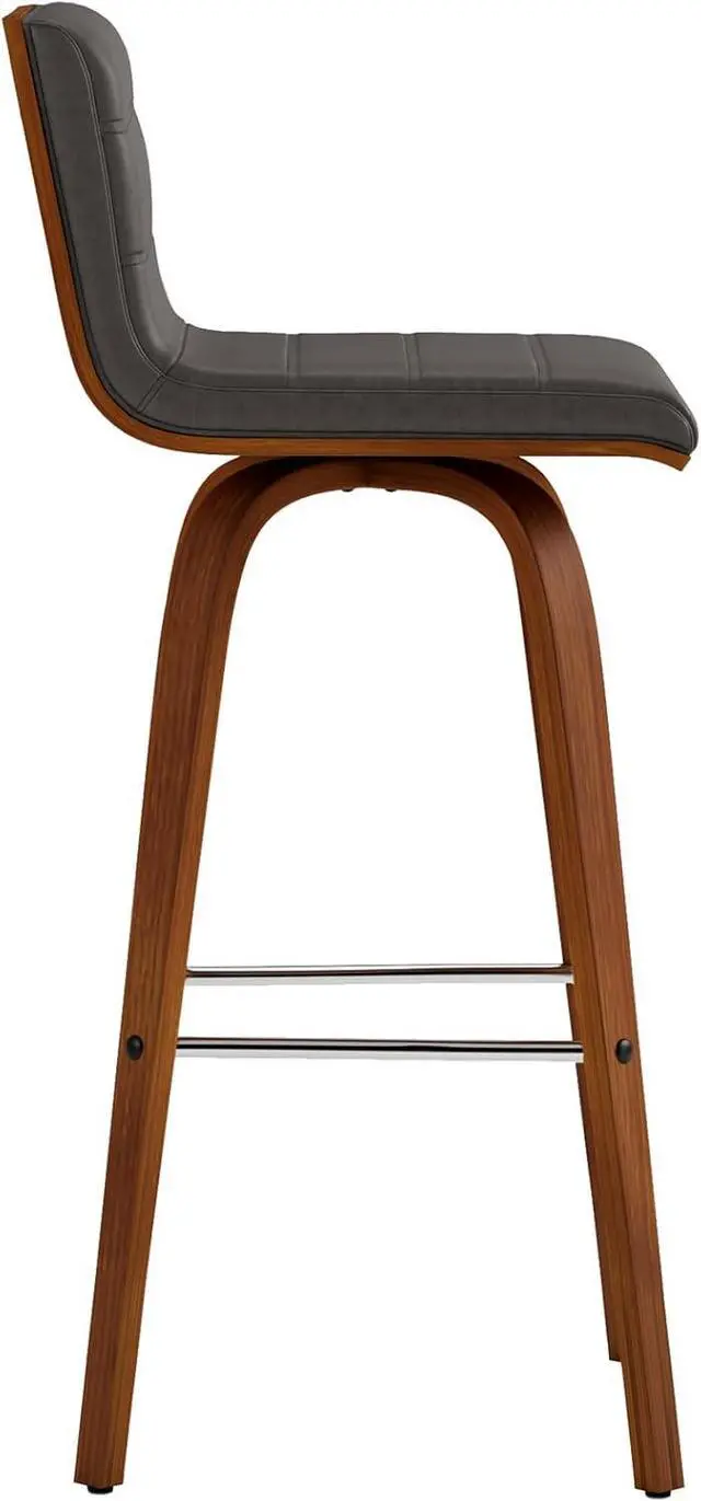 Alt view image 4 of 7 - Armen Living Vienna Mid-Century Modern 30" Bar height Barstool Faux Leather Wood Finish, Grey/Walnut