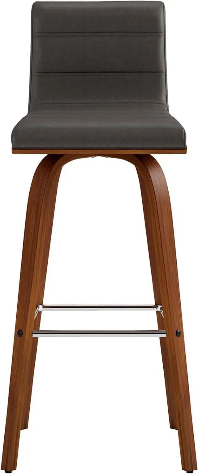 Alt view image 6 of 7 - Armen Living Vienna Mid-Century Modern 30" Bar height Barstool Faux Leather Wood Finish, Grey/Walnut