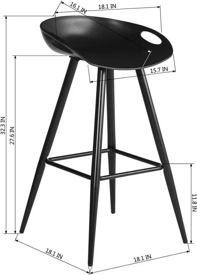 Alt view image 3 of 7 - Set of 2 Modern Simple Bar Stools,32.3" Counter Height Bar Stools Bar Chair with Low Backrest&Footrest for Home Bar Kitchen Dining Room Living Room Pub, Black