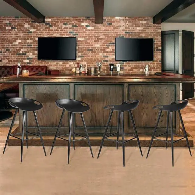 Alt view image 6 of 7 - Set of 2 Modern Simple Bar Stools,32.3" Counter Height Bar Stools Bar Chair with Low Backrest&Footrest for Home Bar Kitchen Dining Room Living Room Pub, Black