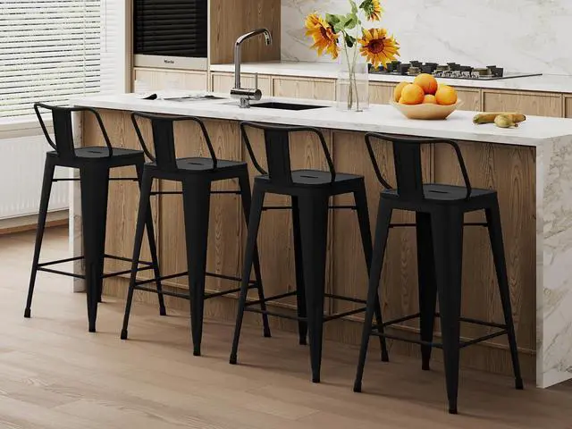 Alt view image 6 of 7 - Changjie Furniture Metal Barstools Set of 4 Industrial Bar Stools with X-brace Support, Matte Black, 30 inch