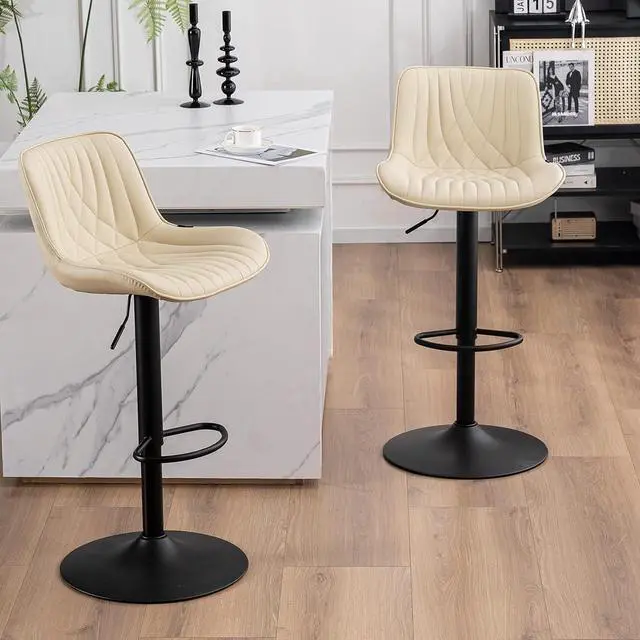 Alt view image 4 of 7 - YOUTASTE Bar Stools Set of 2 for Kitchen Island, Beige Faux Leather Upholstered Adjustable Swivel Barstools with Back, Modern Tall Counter Height Bar Chairs with 300LBS Support