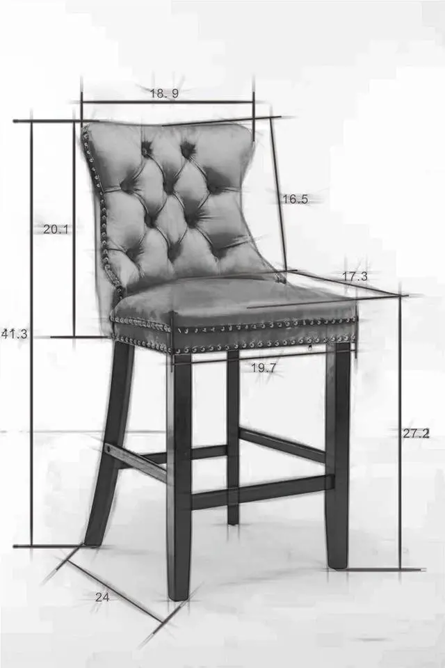 Alt view image 2 of 7 - Rhomtree Velvet Bar Stools Modern Upholstered Bar Chairs 27'' Seat Height with Button Tufted Solid Wood Legs Counter Stools for Home Bar Dining Room Kitchen (Light Blue, Set of 2)