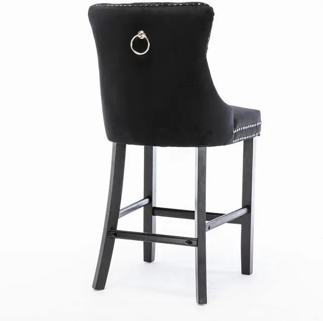 Alt view image 5 of 7 - Rhomtree Velvet Bar Stools Modern Upholstered Bar Chairs 27'' Seat Height with Button Tufted Solid Wood Legs Counter Stools for Home Bar Dining Room Kitchen (Black, Set of 2)
