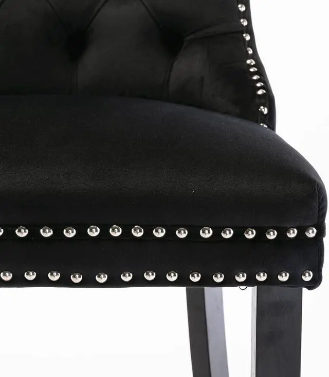 Alt view image 6 of 7 - Rhomtree Velvet Bar Stools Modern Upholstered Bar Chairs 27'' Seat Height with Button Tufted Solid Wood Legs Counter Stools for Home Bar Dining Room Kitchen (Black, Set of 2)