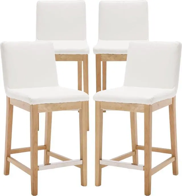 Main image of Kmax 26 Inch Bar Stools Set of 2, Farmhouse Upholstered Bar Stools with Back Support Rustic Wooden White Armless Barstools for Bar Club Pub - PU, White