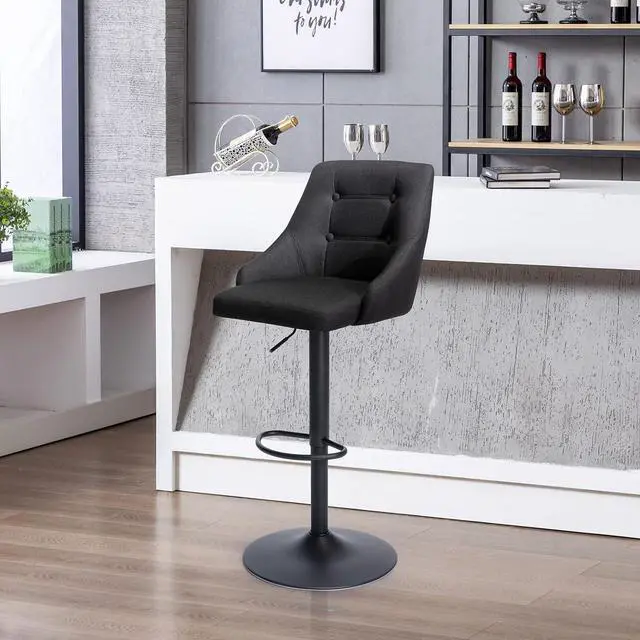 Alt view image 2 of 7 - Brage Living Swivel Bar Stool with Back, Adjustable Fabric Tufted Barstool, Upholstered Counter Height Airlift Bar Chair for Kitchen Dining Cafe (Black, Black Base)