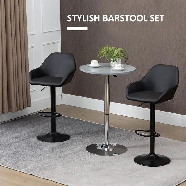 Alt view image 4 of 7 - HOMCOM Adjustable Bar Stools, Swivel Counter Height Barstools with Footrest and Back, PU Leather and Steel Round Base, for Kitchen Counter and Dining Room, Set of 2, Black