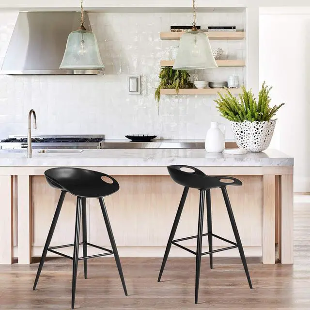 Alt view image 2 of 7 - Set of 2 Modern Simple Bar Stools,32.3" Counter Height Bar Stools Bar Chair with Low Backrest&Footrest for Home Bar Kitchen Dining Room Living Room Pub, Black