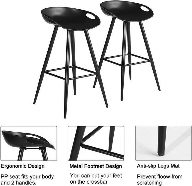 Alt view image 5 of 7 - Set of 2 Modern Simple Bar Stools,32.3" Counter Height Bar Stools Bar Chair with Low Backrest&Footrest for Home Bar Kitchen Dining Room Living Room Pub, Black