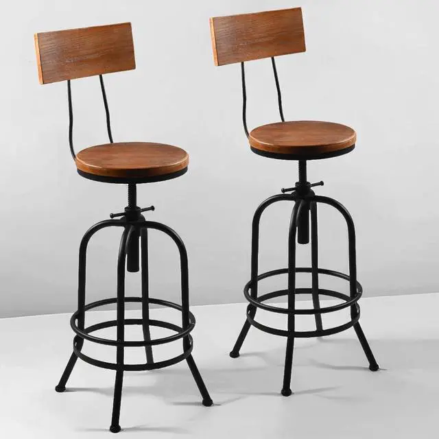 Main image of LOKKHAN Industrial Bar Stool-26-32 Inch Adjustable Swivel Round Wood Metal Kitchen Stool Rustic Farmhouse Counter Height Extra Tall Bar Height Stool-Arc-Shaped Backrest,Welded,Set of 2