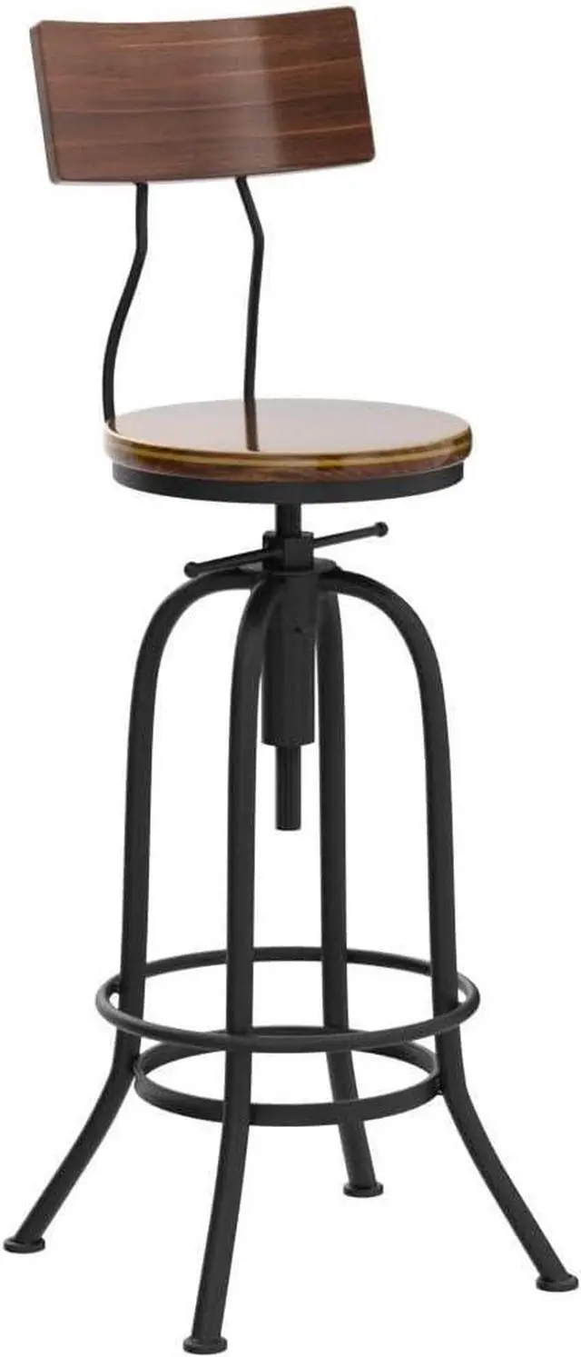 Alt view image 4 of 7 - LOKKHAN Industrial Bar Stool-26-32 Inch Adjustable Swivel Round Wood Metal Kitchen Stool Rustic Farmhouse Counter Height Extra Tall Bar Height Stool-Arc-Shaped Backrest,Welded,Set of 2