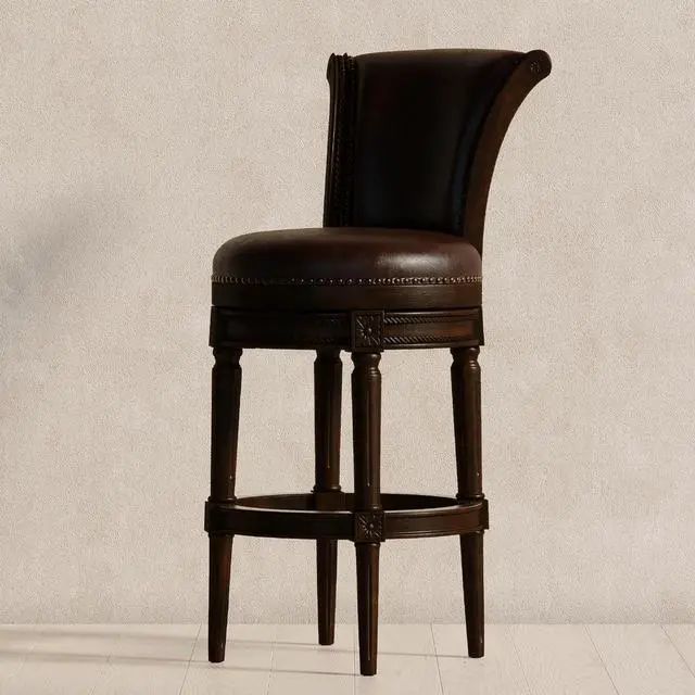 Alt view image 2 of 6 - Maven Lane Pullman 31 Inch Tall Counter Height Upholstered Barstool with Back in Dark Walnut Finish with Vintage Brown Vegan Leather Cushion Seat
