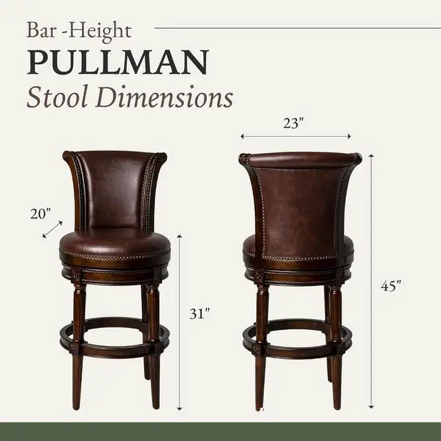 Alt view image 3 of 6 - Maven Lane Pullman 31 Inch Tall Counter Height Upholstered Barstool with Back in Dark Walnut Finish with Vintage Brown Vegan Leather Cushion Seat