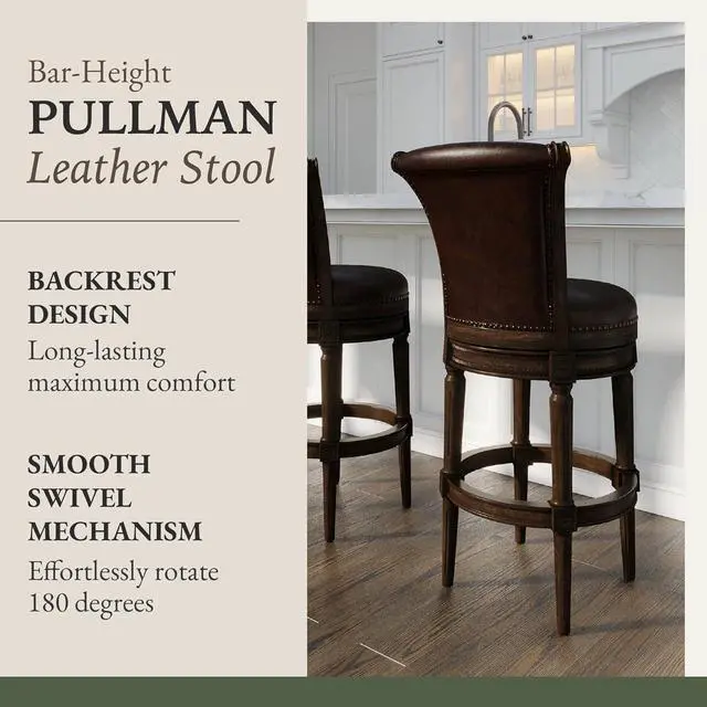 Alt view image 4 of 6 - Maven Lane Pullman 31 Inch Tall Counter Height Upholstered Barstool with Back in Dark Walnut Finish with Vintage Brown Vegan Leather Cushion Seat
