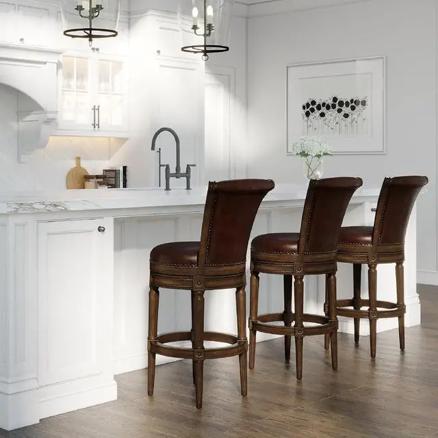Alt view image 6 of 6 - Maven Lane Pullman 31 Inch Tall Counter Height Upholstered Barstool with Back in Dark Walnut Finish with Vintage Brown Vegan Leather Cushion Seat