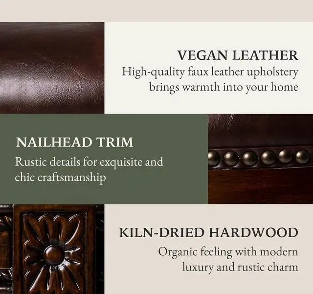 Alt view image 5 of 6 - Maven Lane Pullman 31 Inch Tall Counter Height Upholstered Barstool with Back in Dark Walnut Finish with Vintage Brown Vegan Leather Cushion Seat