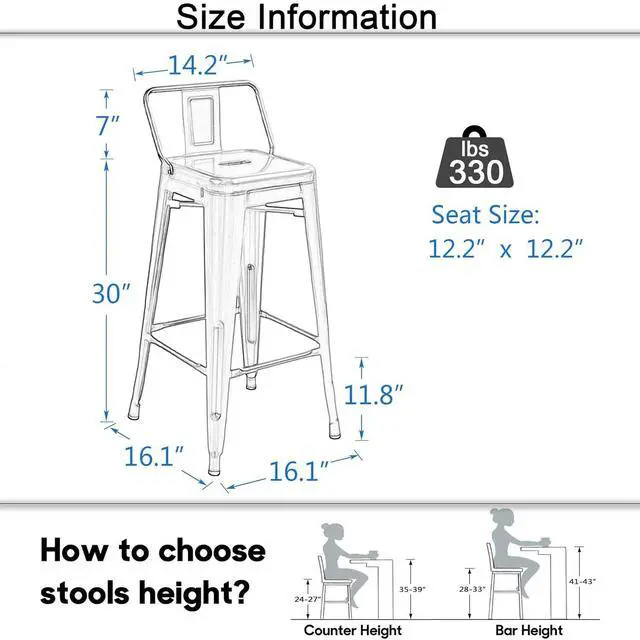 Alt view image 2 of 7 - Aklaus Metal Bar Stools Set of 4 Barstools Bar Height Bar Stools with Back Industrial Bar Stool Indoor Outdoor Stools Kitchen Dining Chairs Modern Bar Chairs Distressed Teal Blue 30inch Stools