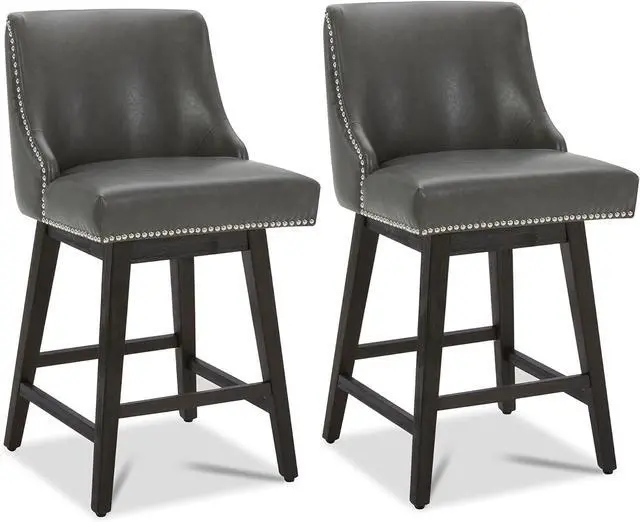 Main image of CHITA Counter Height Swivel Bar Stools Set of 2, FSC Certified Upholstered Counter Stools, Modern Swivel Barstools with Wood Legs for Kitchen Island, 26" Seat Height, Faux Leather in Retro Grey