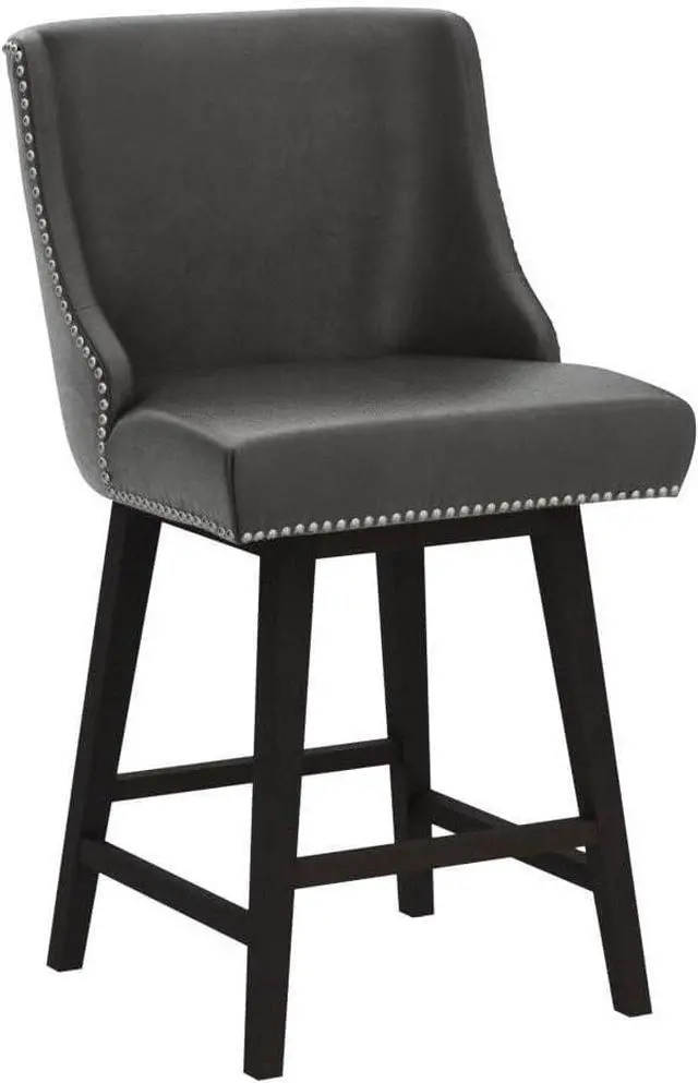 Alt view image 6 of 7 - CHITA Counter Height Swivel Bar Stools Set of 2, FSC Certified Upholstered Counter Stools, Modern Swivel Barstools with Wood Legs for Kitchen Island, 26" Seat Height, Faux Leather in Retro Grey