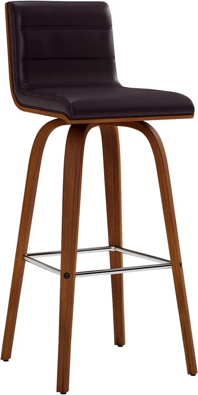 Main image of Armen Living Vienna 30" Bar Height Swivel Brown Faux Leather and Walnut Wood Bar Stool