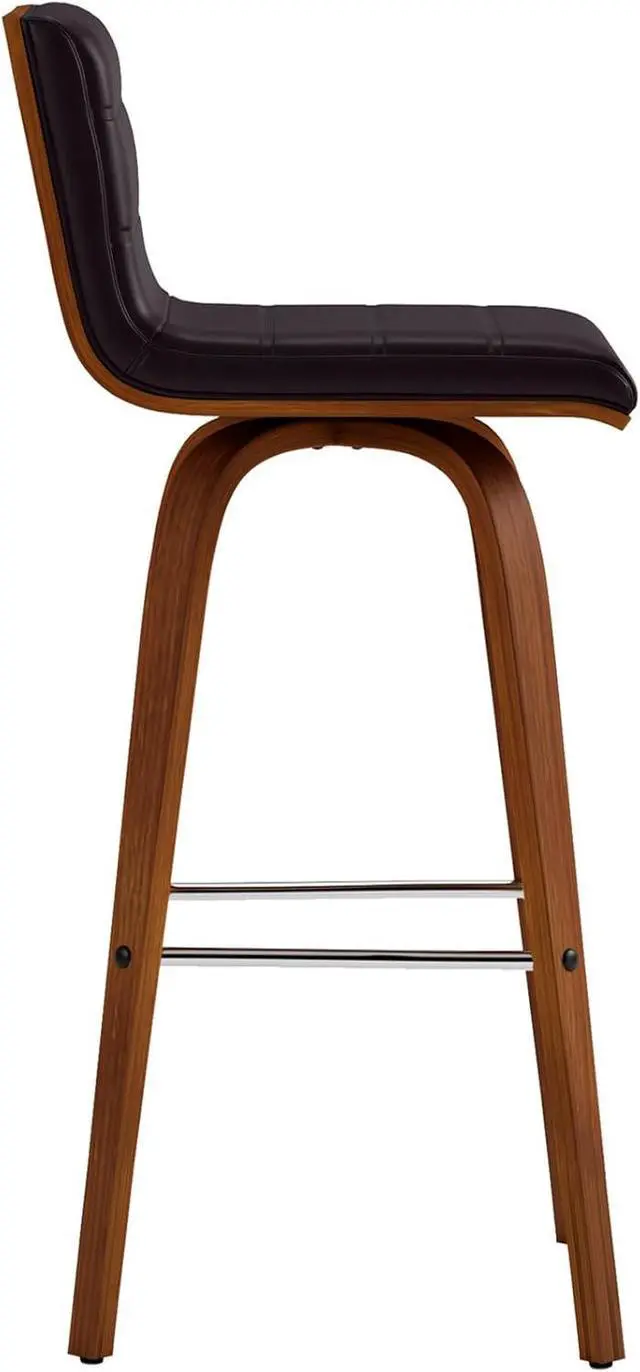 Alt view image 4 of 7 - Armen Living Vienna 30" Bar Height Swivel Brown Faux Leather and Walnut Wood Bar Stool
