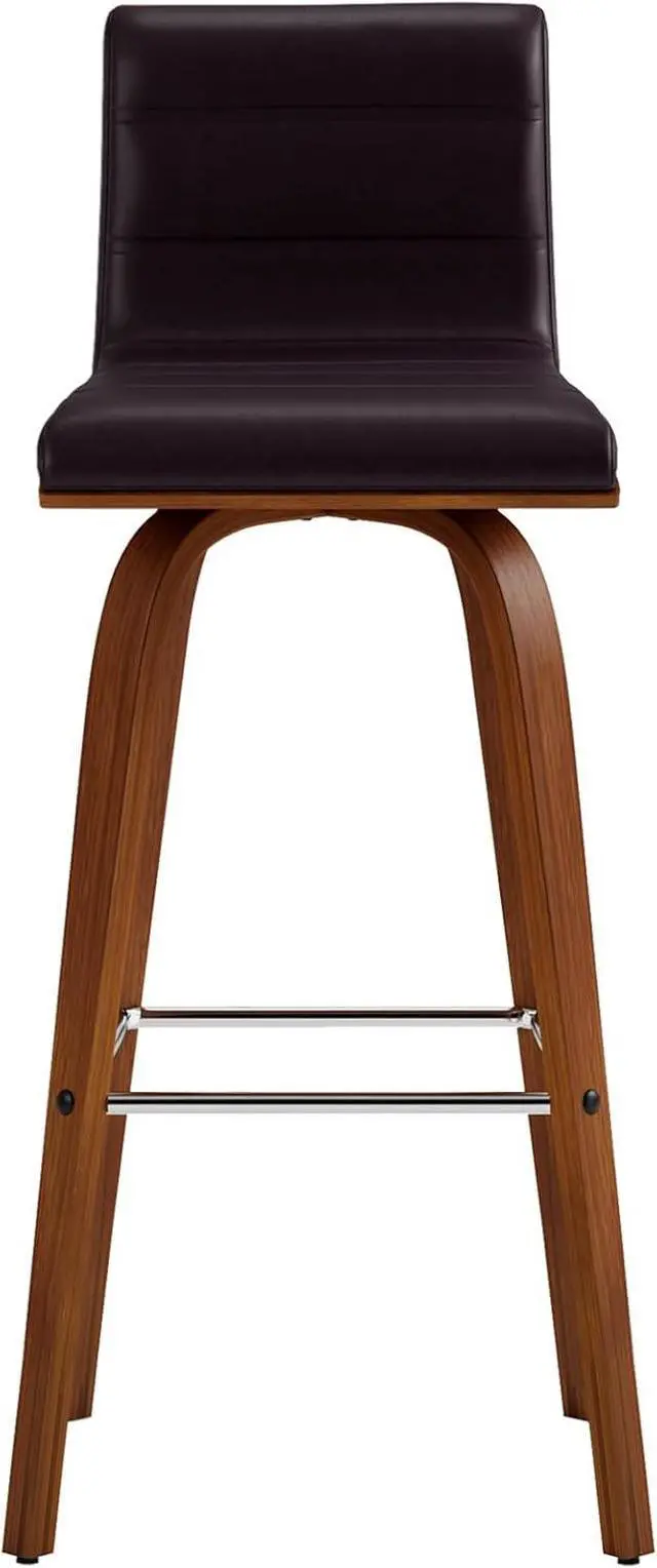 Alt view image 6 of 7 - Armen Living Vienna 30" Bar Height Swivel Brown Faux Leather and Walnut Wood Bar Stool