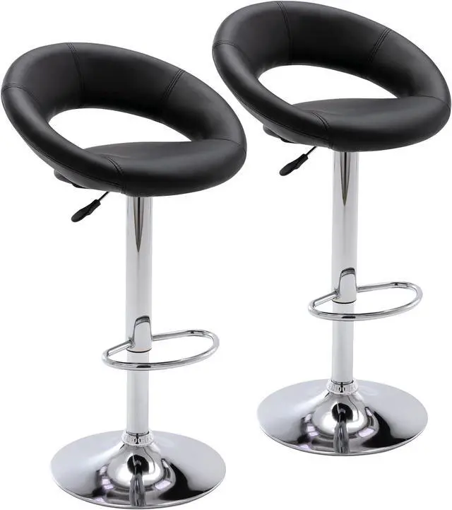 Main image of Vogue Furniture Direct Adjustable Bar Stools, Modern Cute PU Leather Swivel Barstools with Hollow Back, Airlift Counter Height Bar Chairs for Kitchen Dining Pub Cafe, Set of 2 (Black)