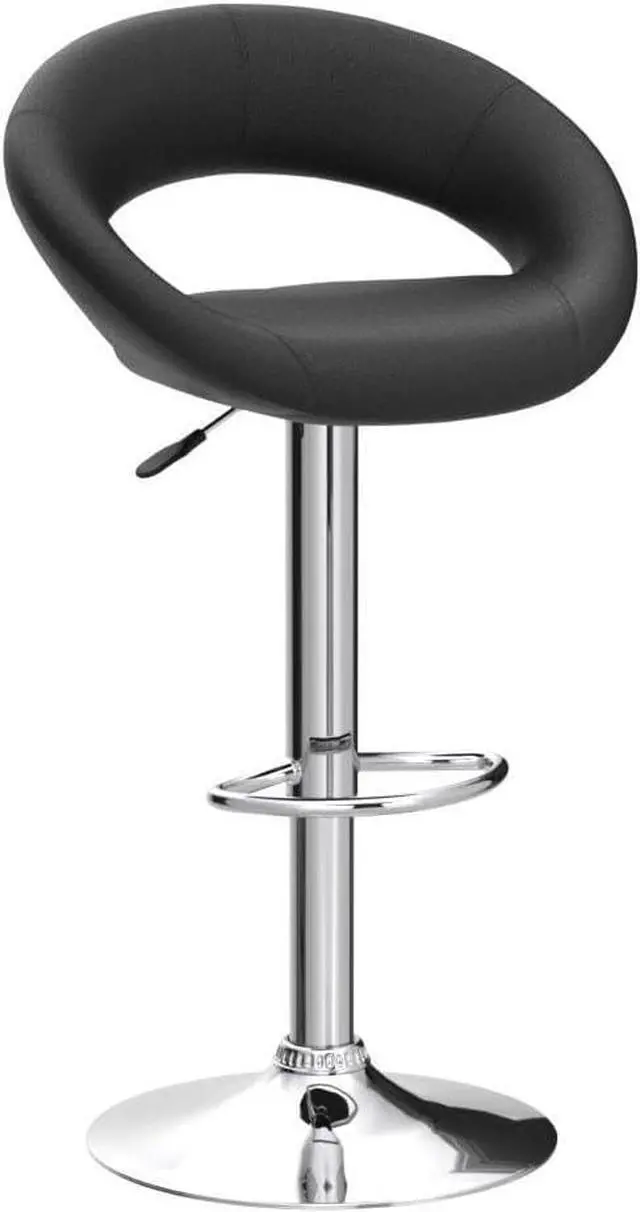 Alt view image 4 of 7 - Vogue Furniture Direct Adjustable Bar Stools, Modern Cute PU Leather Swivel Barstools with Hollow Back, Airlift Counter Height Bar Chairs for Kitchen Dining Pub Cafe, Set of 2 (Black)