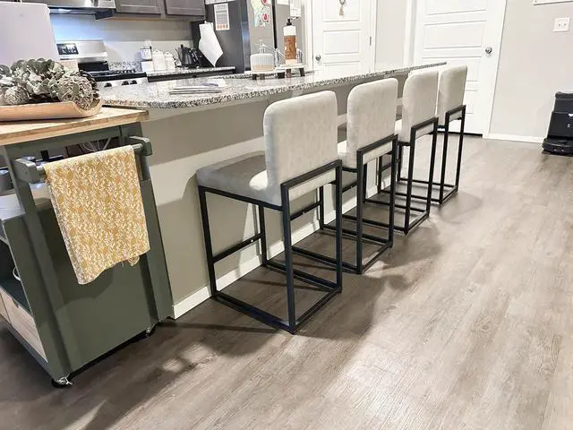 Alt view image 4 of 7 - ALPHA HOME 24 Bar Stools Set of 1 Counter Height Bar Stool Pu Leather Kitchen Modern Bar Stools with Backrest Upholstered Footrest Sturdy Chromed Metal Steel Frame, Light Gray