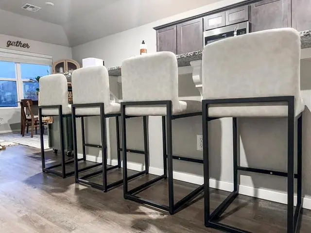 Alt view image 5 of 7 - ALPHA HOME 24 Bar Stools Set of 1 Counter Height Bar Stool Pu Leather Kitchen Modern Bar Stools with Backrest Upholstered Footrest Sturdy Chromed Metal Steel Frame, Light Gray
