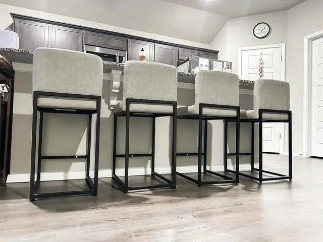 Alt view image 6 of 7 - ALPHA HOME 24 Bar Stools Set of 1 Counter Height Bar Stool Pu Leather Kitchen Modern Bar Stools with Backrest Upholstered Footrest Sturdy Chromed Metal Steel Frame, Light Gray