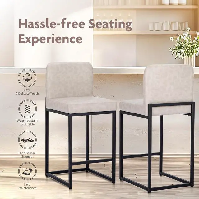 Alt view image 7 of 7 - ALPHA HOME 24 Bar Stools Set of 1 Counter Height Bar Stool Pu Leather Kitchen Modern Bar Stools with Backrest Upholstered Footrest Sturdy Chromed Metal Steel Frame, Light Gray