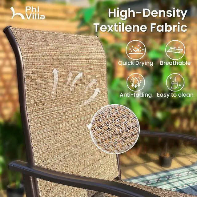 Alt view image 6 of 7 - PHI VILLA Outdoor Swivel Bar Stools Set of 2, Bar Height Patio Chairs 30" Seat Height with All-Weather Brown Textilene Fabric, Tall Patio Chairs Furniture for Outside, Deck, Yard and Garden