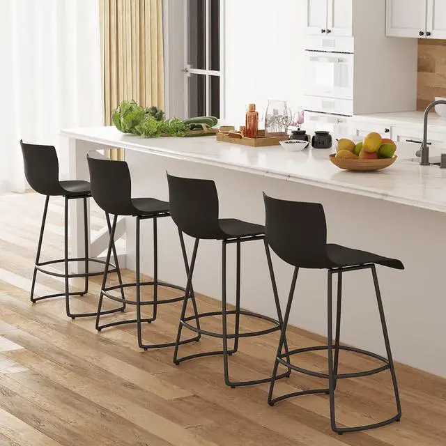 Main image of Bar Stools Set of 4 Bar Stools Counter Height Bar Stools Modern Swivel Bar Stools Bar Chairs with Back Plastic 24" Metal Bar Stools Counter Height,Black
